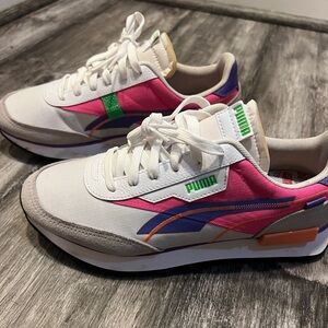 Puma Pink and White Sneakers with Green Accents
